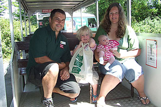 Picture: From left to right - Wayne Kempe, Ben Sedgwick, Holly Sedgwick and Susannah Sedgwick. On the Safari bus where Holly was born