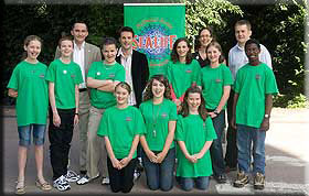 L-R Back Row - Chris Stroud, Chief Executive WDCS; TV wildlife presenter Nick Baker; Shark Trust Director of Conservation Ali Hood; Marine Conservation Society Communications Director Richard Harrington. Middle Row - Molly Clayton, Matthew Newsome, Ricky Froud, Rebecca Johnson, Tierney Carter, Kwabe Tenkorang. Front row - Amber Rowland, Abigale Rudland, Hannah Layton.  Click on this photo to see a larger version >>>