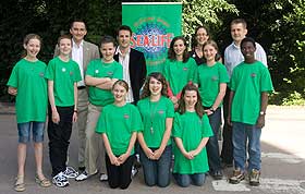 L-R Back Row - Chris Stroud, Chief Executive WDCS; TV wildlife presenter Nick Baker; Shark Trust Director of Conservation Ali Hood; Marine Conservation Society Communications Director Richard Harrington. Middle Row - Molly Clayton, Matthew Newsome, Ricky Froud, Rebecca Johnson, Tierney Carter, Kwabe Tenkorang. Front row - Amber Rowland, Abigale Rudland, Hannah Layton.  Click on this photo to see a larger version >>>