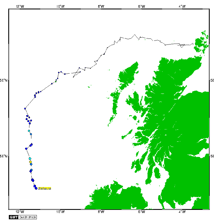 Satellite tracking of Sahara - 21st October 2007