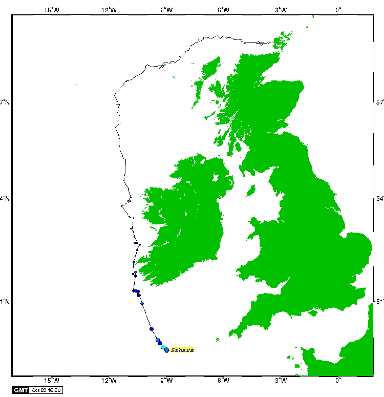 Satellite tracking of Sahara - 29th October 2007