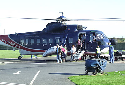 Passengers leaving the helicopter at Penzance on 13th September 2008