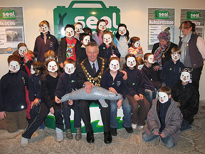 The Mayor & Mayoress of Helston and Sarah Vine, the sanctuary's Attraction Manager with the children during the official opening of the Seal Rescue Centre on 20th March 2008