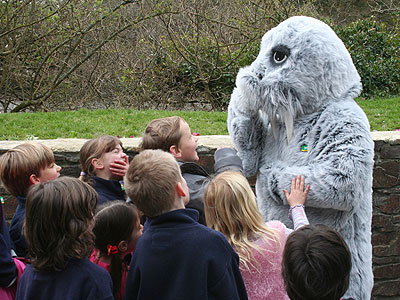Wally, the Walrus, sharing a joke with some of the children