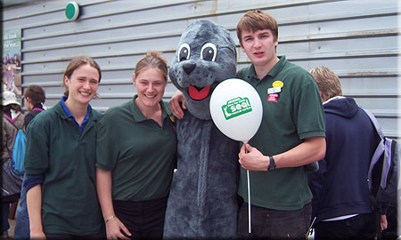 Lizzie (Work Experience), Maria and Rob with Sammy the Seal, our Sanctuary mascot